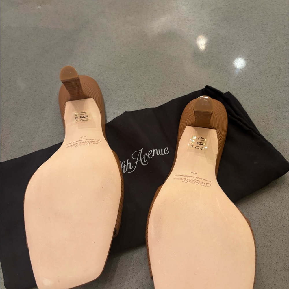 Women's Tan Saks Fifth Avenue Slide Leather Heels - Picture 3 of 3